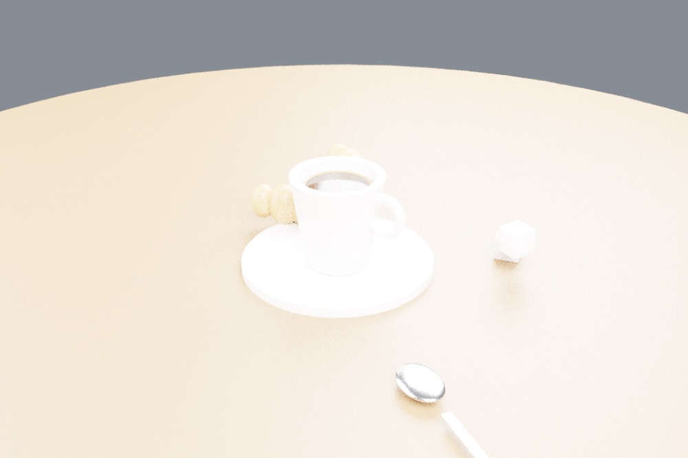 Café table from primitives, by DeepSeek 4.1 Flash, the render after round 1