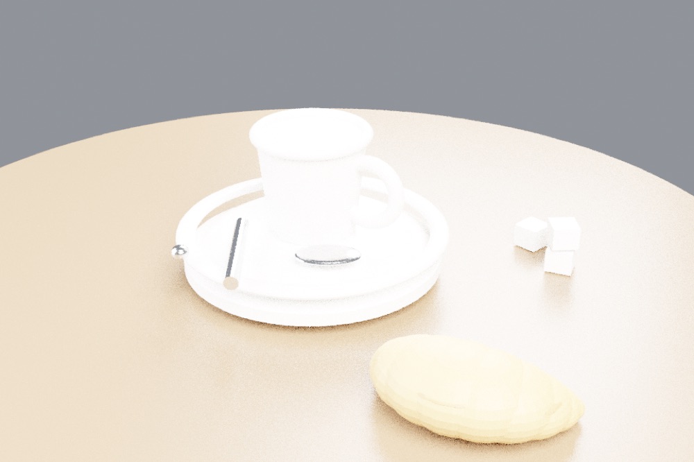 Café table from primitives, by DeepSeek 4.1 Flash, the render after round 1