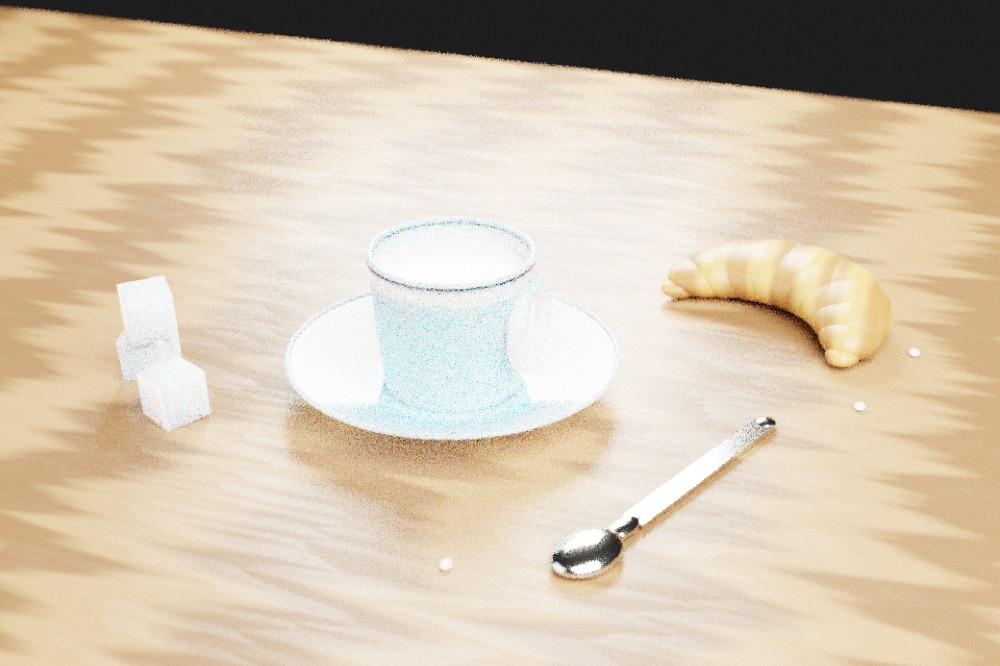 Café table from primitives, by Qwen3.8 Flash, the render after round 1