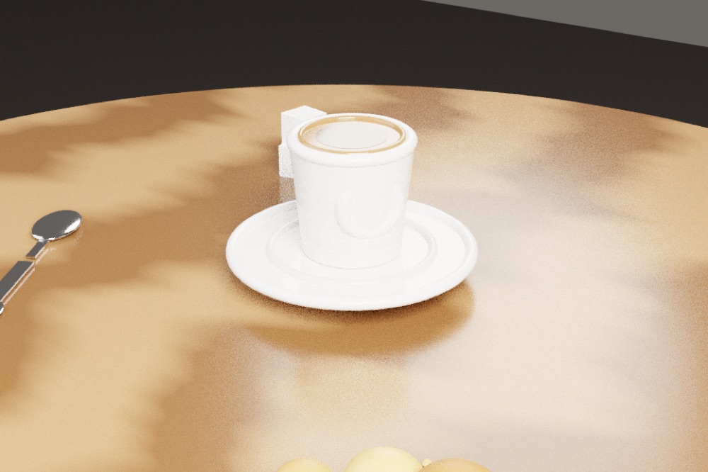 Café table from primitives, by Qwen3.8 Flash, the render after round 1