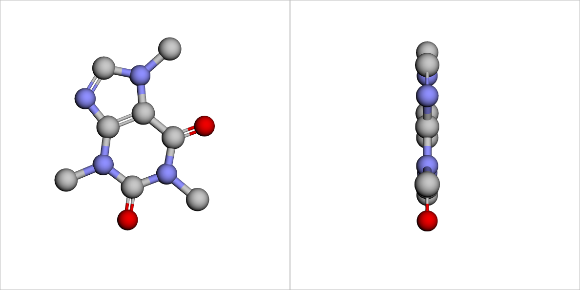 A caffeine molecule in 3D, by DeepSeek 4.1 Flash, run 3