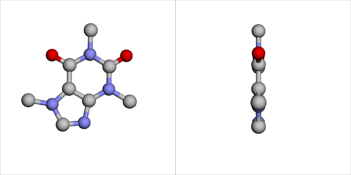 A caffeine molecule in 3D, by Qwen3.8 Max, run 1