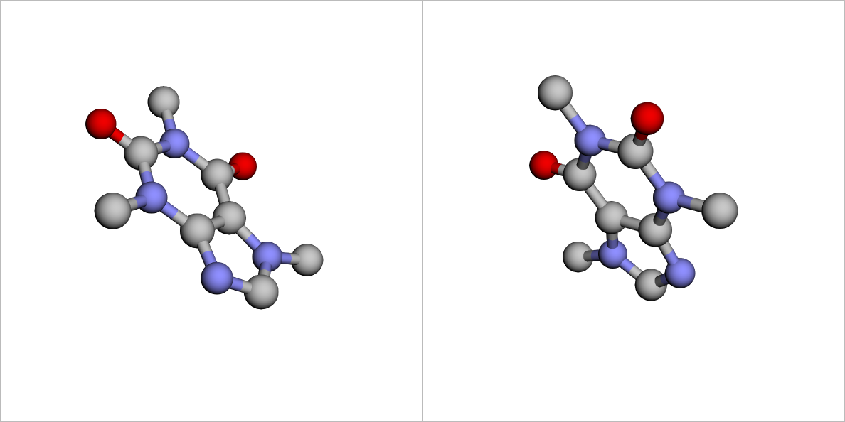 A caffeine molecule in 3D, by Qwen3.8 Max, run 2