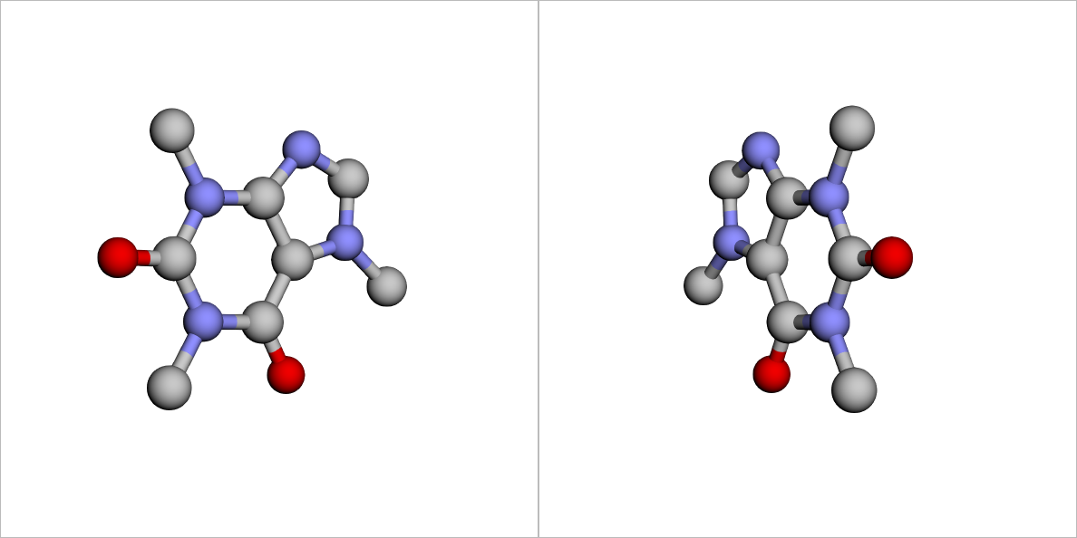 A caffeine molecule in 3D, by Qwen3.8 Max, run 3